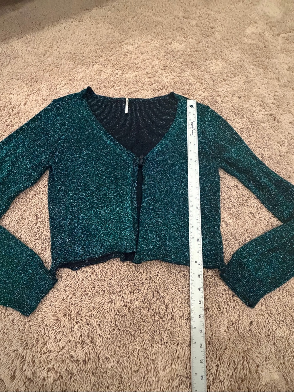 Large free people emmaline metallic cardigan sweater sparkly green - Picture 12 of 15